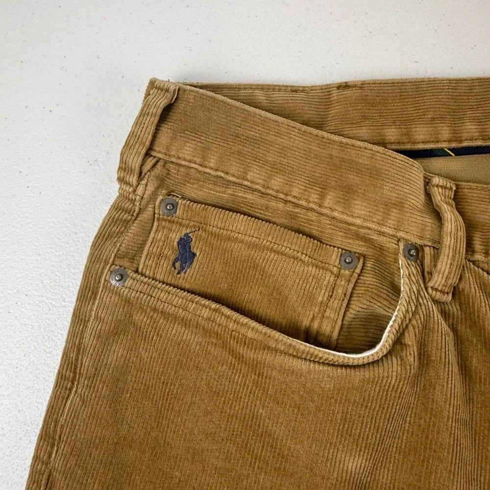 Polo Ralph Lauren Mens Corduroy Pants 38x30 Tan Brown Stretch Straight Leg Pony